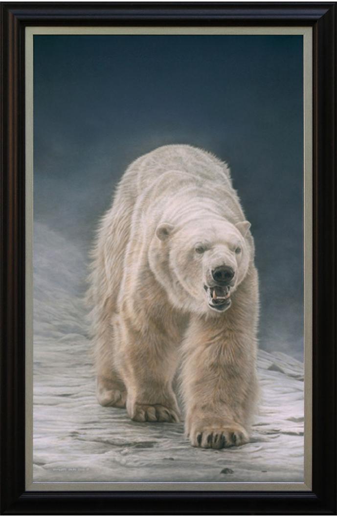 On Thin Ice - Polar Bear, original wildlife painting is sold. Limited edition giclée wildlife prints on paper & canvas in three sizes are available by Canadian wildlife artist Michael Pape including this 36" x 60" giclée canvas. 