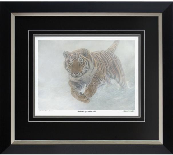 Order your fine art giclée limited edition print of this Siberian Tiger also known as an Amur Tiger painting, titled, Invincible by Canadian Wildlife Artist Michael Pape.