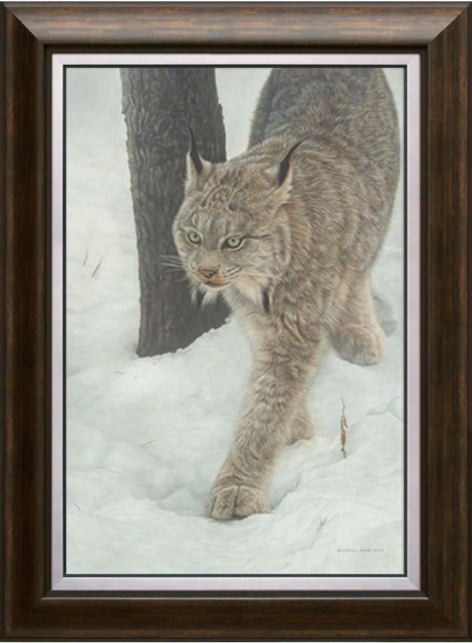 Keeper of Secrets - Canadian Lynx, original wildlife painting is sold. Limited edition giclée wildlife prints on paper & canvas in three sizes are available by Canadian wildlife artist Michael Pape.